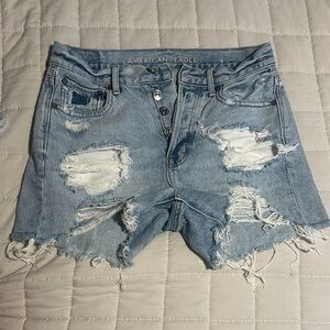 American Eagle Outfitters Ripped Jean Shorts - Light Blue